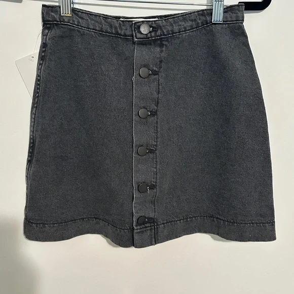 American Apparel Denim Button Front Mini Skirt Stone Washed Black Size S - Picture 2 of 7